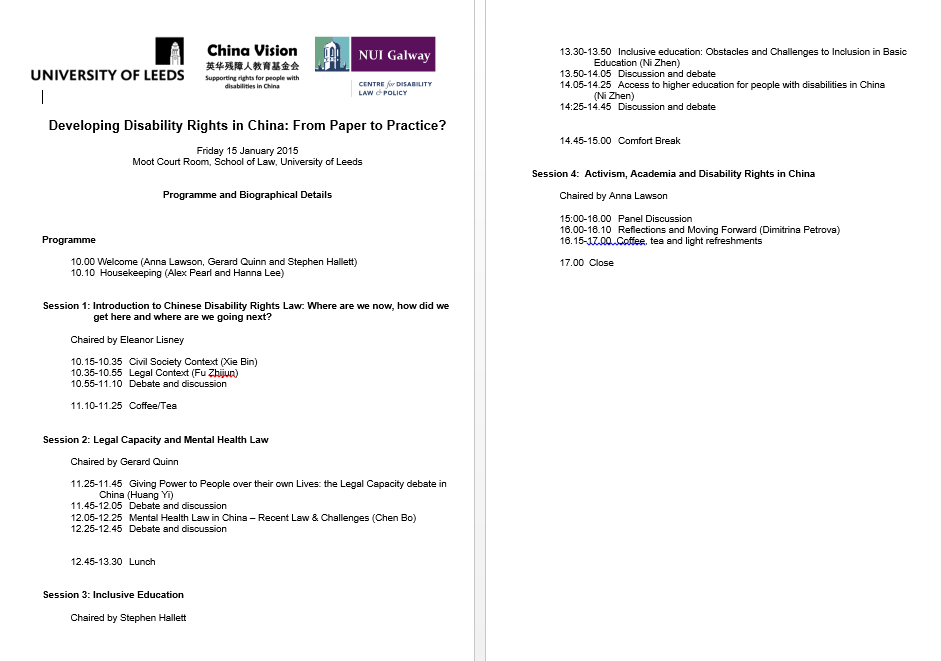 Developing Disability Rights in China: From Paper to Practice?